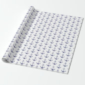 Navy Blue white nautical ankerpatroon Cadeaupapier (Uitgerold)
