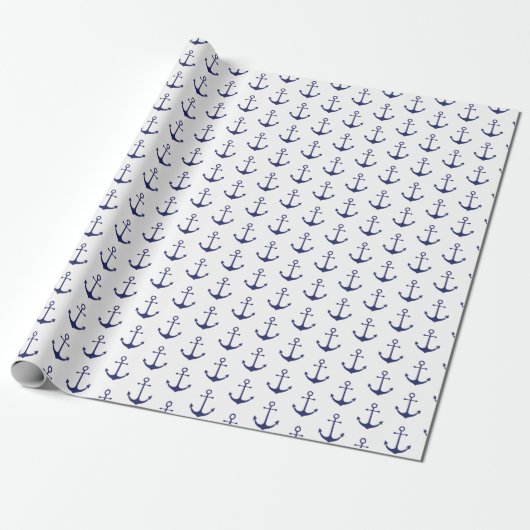 Navy Blue white nautical ankerpatroon Cadeaupapier (Uitgerold)
