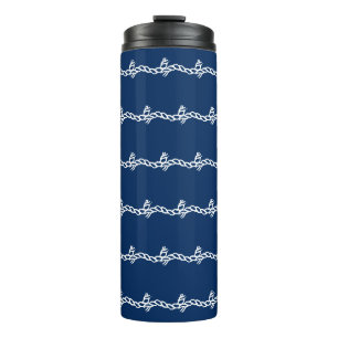 Navy Blue white nautical-kabelgolven patroon Thermosbeker