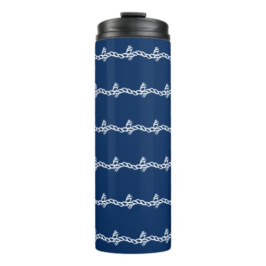 Navy Blue white nautical-kabelgolven patroon Thermosbeker (Voorkant)
