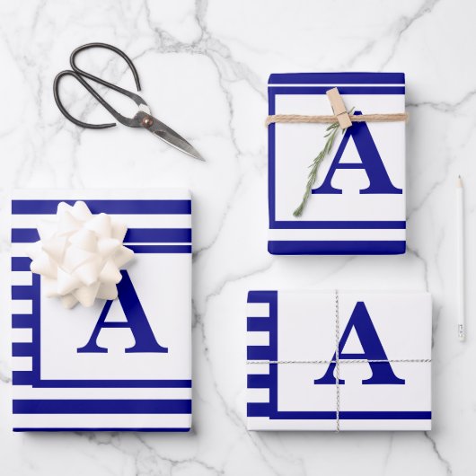 Navy Blue White Nautical Monogram aangepast kerstf Inpakpapier Vel (Voorkant)