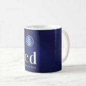 Navy blue white nautical monogram initiaal name koffiemok (Voorkant rechts)