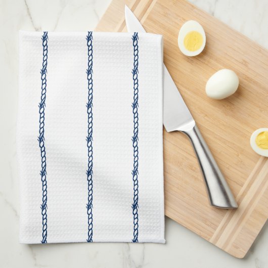 Navy Blue white nautical-touwpatroon Theedoek (Quarter Fold)