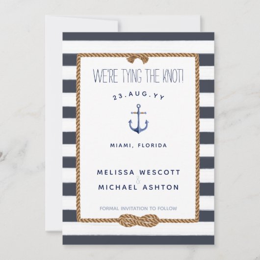 Navy Blue White Nautical Tying the Knot Infinity Save The Date (Voorkant)