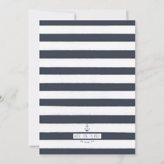 Navy Blue White Nautical Tying the Knot Infinity Save The Date (Achterkant)