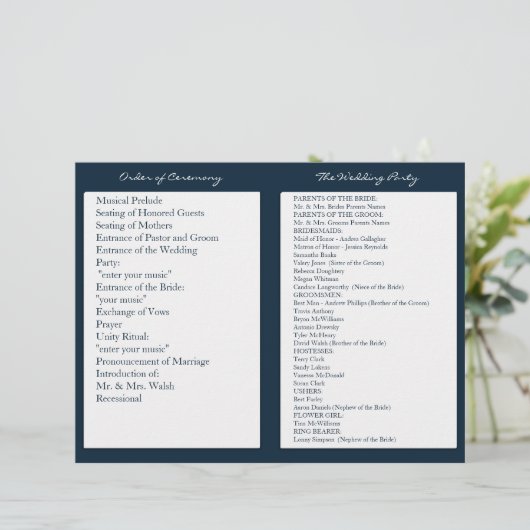 Navy Blue White Nautical Wedding Ceremony Programm (Staand voorkant)