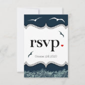 Navy Blue & White Nautical Wedding RSVP-kaarten RSVP Kaartje (Voorkant)