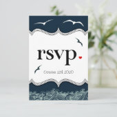 Navy Blue & White Nautical Wedding RSVP-kaarten RSVP Kaartje (Staand voorkant)