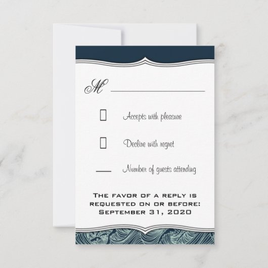 Navy Blue & White Nautical Wedding RSVP-kaarten RSVP Kaartje (Achterkant)