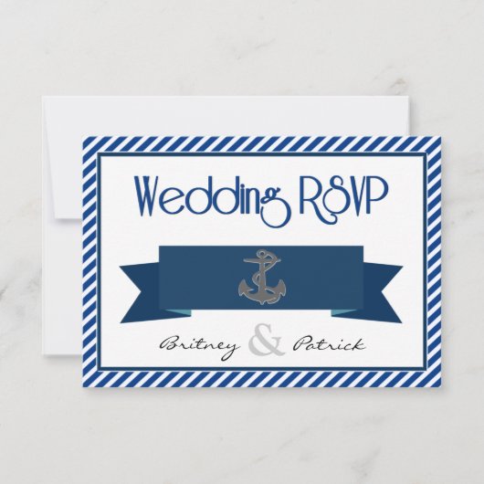 Navy Blue & White Nautical Wedding RSVP-kaarten RSVP Kaartje (Voorkant)