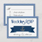 Navy Blue & White Nautical Wedding RSVP-kaarten RSVP Kaartje (Voorkant / Achterkant)