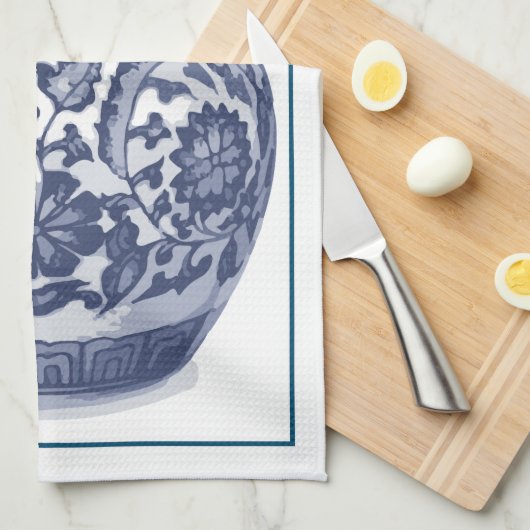 Navy Blue White New England Hamptons Ginger Jar Theedoek (Quarter Fold)