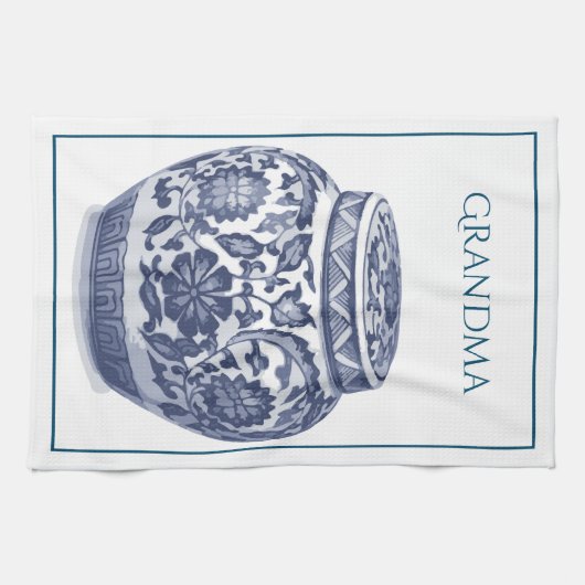 Navy Blue White New England Hamptons Ginger Jar Theedoek (Horizontaal)