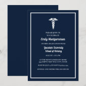 Navy Blue White Nursing School Graduparty Kaart (Voorkant / Achterkant)