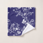 Navy Blue White Ocean Life Pattern Bad Handdoek (Wasdoekje)