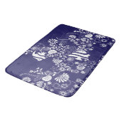 Navy Blue White Ocean Life Pattern Badmat (Gekanteld)
