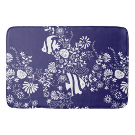 Navy Blue White Ocean Life Pattern Badmat