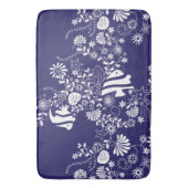 Navy Blue White Ocean Life Pattern Badmat (Voorkant Verticaal)