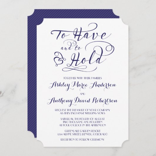 Navy Blue White, om een harthuwelijk te houden Kaart (Voorkant / Achterkant)