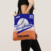 Navy Blue, White, Oranje voor een honkbalteam Tote Bag (Dichtbij)