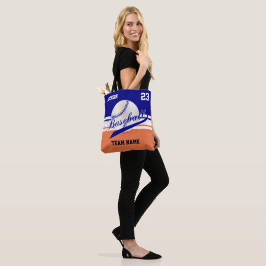 Navy Blue, White, Oranje voor een honkbalteam Tote Bag (Op model)