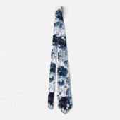 Navy Blue White Peony Eucalyptus Garden Weddenscha Stropdas (Achterkant)