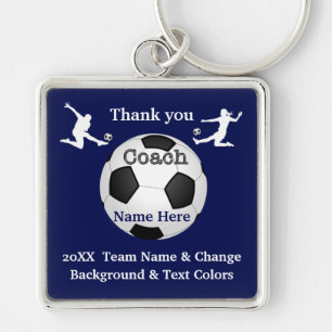 Navy Blue, White Personalized Voetbal coach Gifts Sleutelhanger