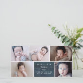 Navy Blue & White Photo Collage Baby Aankondiging (Staand voorkant)
