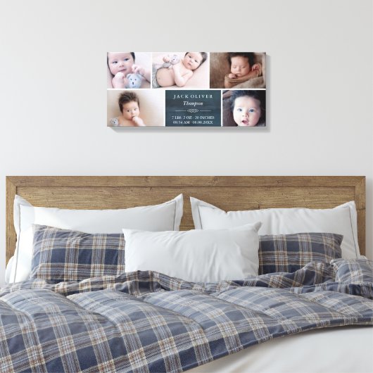 Navy Blue & White Photo Collage Baby Canvas Afdruk (Insitu (Slaapkamer))