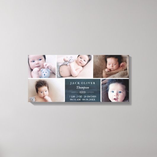 Navy Blue & White Photo Collage Baby Canvas Afdruk (Voorkant)
