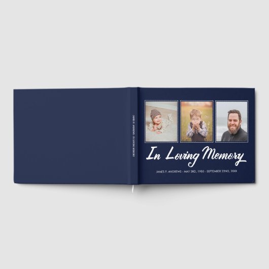Navy Blue White Photo Collage in Loving Memory Gastenboek (Volledig)