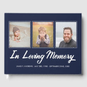 Navy Blue White Photo Collage in Loving Memory Gastenboek (Voorkant)
