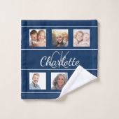 Navy blue white photocollage-monogram bad handdoek (Wasdoekje)