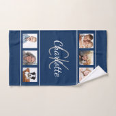 Navy blue white photocollage-monogram bad handdoek (Handdoek)