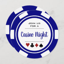 Navy Blue White Poker Chip Casino Night Birthday