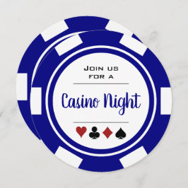 Navy Blue White Poker Chip Casino Night Birthday Kaart