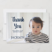 Navy Blue White Polka Dot Child Birthday Dank Kaart (Voorkant)