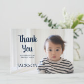 Navy Blue White Polka Dot Child Birthday Dank Kaart (Staand voorkant)