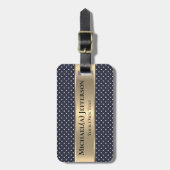 Navy Blue White Polka Dot Elegant Classic Gold Bagagelabel (Voorkant verticaal)