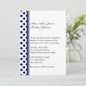 Navy Blue & White Polka Dot Wedding Invitation Kaart (Staand voorkant)
