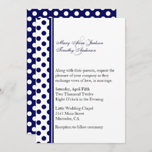 Navy Blue & White Polka Dot Wedding Invitation Kaart