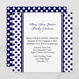 Navy Blue & White Polka Dot Wedding Invitation Kaart