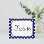 Navy Blue & White Polka Dot Wedding Table Numbers Briefkaart (Staand voorkant)