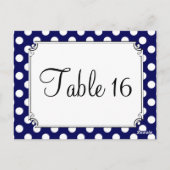 Navy Blue & White Polka Dot Wedding Table Numbers Briefkaart (Achterkant)
