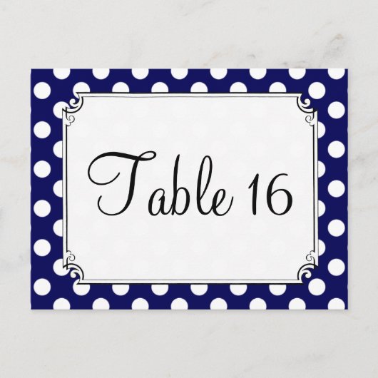 Navy Blue & White Polka Dot Wedding Table Numbers Briefkaart (Voorkant)
