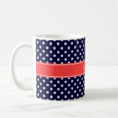 Navy Blue White Polka Dots Coral Name Monogram Koffiemok (Links)