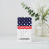 Navy Blue White Polka Dots Coral Name Monogram Visitekaartje (Staand voorkant)