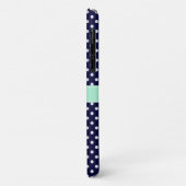 Navy Blue White Polka Dots Mint Name Monogram Case-Mate iPhone Case (Achterkant/links)