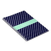 Navy Blue White Polka Dots Mint Name Monogram Notitieboek (Rechterzijde)