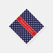 Navy Blue White Polka Dots Red Name Monogram Servet (Hoek)